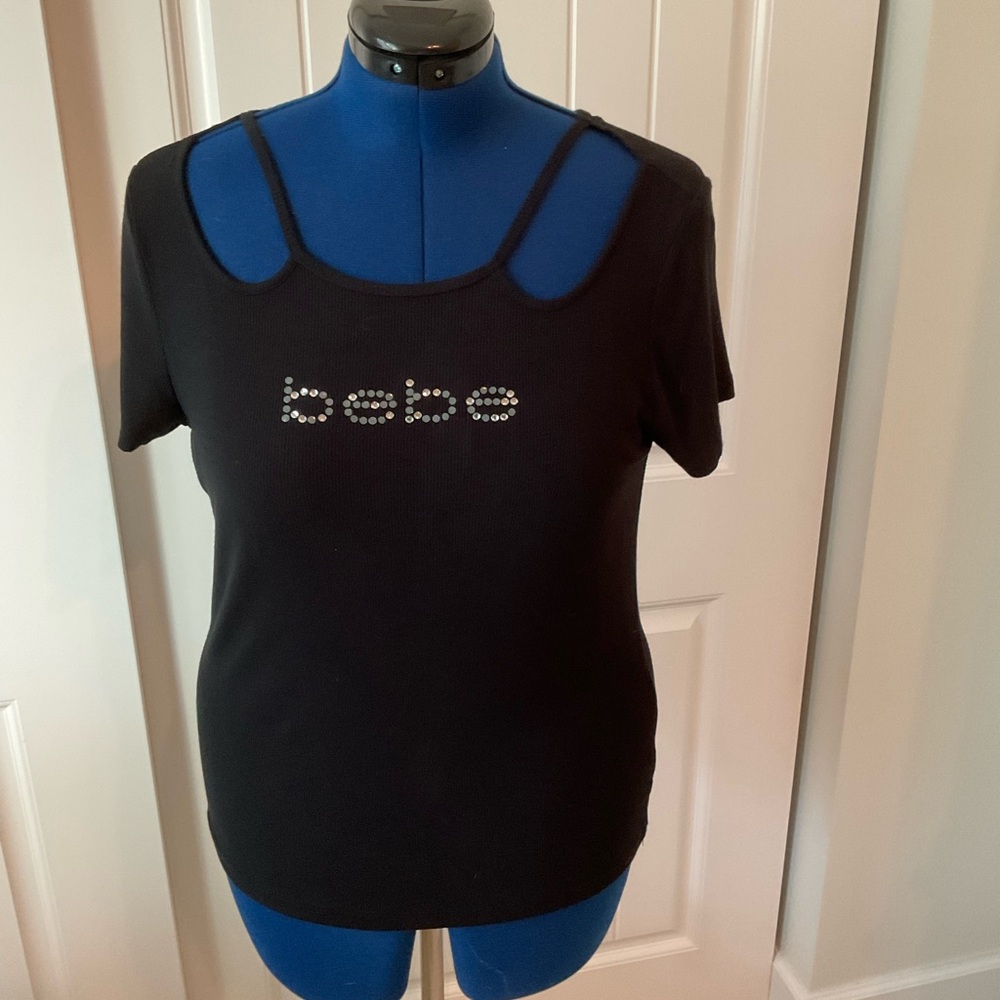 Bebe Black Cutout Shoulder Top XL
